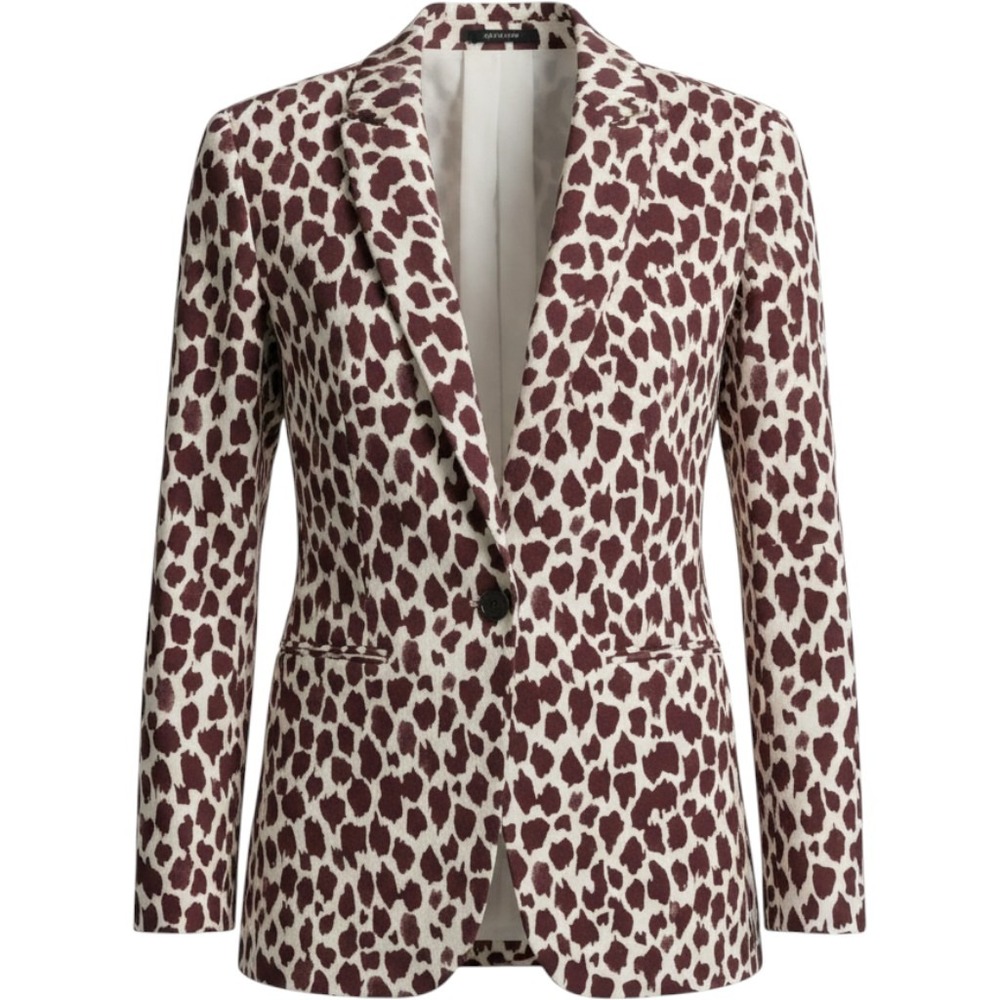 J.Crew Parke Blazer Bi-Stretch Cotton Animal Print Brown Cream Size 0 NWT